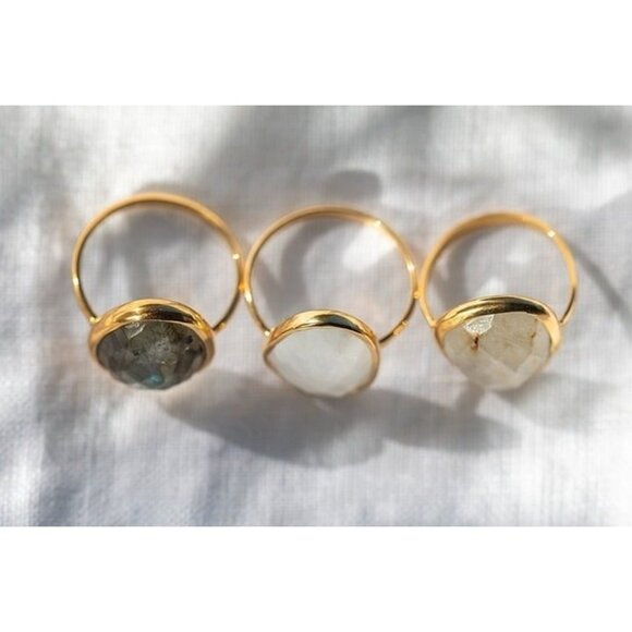 Large Rainbow Moonstone STUNNING Gemstone Statement Ring Gold Vermeil Gorgeous - Picture 6 of 12